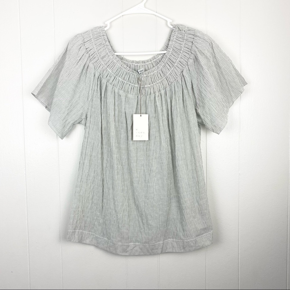 A New Day | Gray Off the Shoulder Stripe Shirt